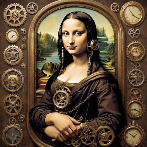 Prompt: mona lisa in steampunk