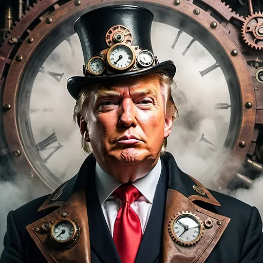 Prompt: donald trump portrait in a steampunk outfit that steams like a train