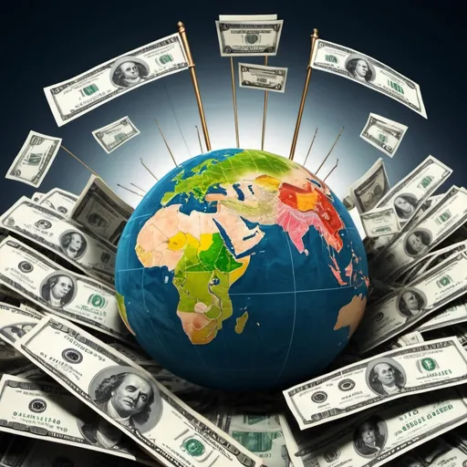 Prompt: mundo con signo de dinero  y atra del mundo el infra mundo 


