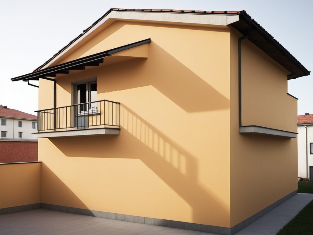 Prompt: "Remove the staircase; add only one window where the staircase was. Above, add only a balcony with a solid wall, no windows. Remove the window on the right side and place a new window on the front facade at ground level."