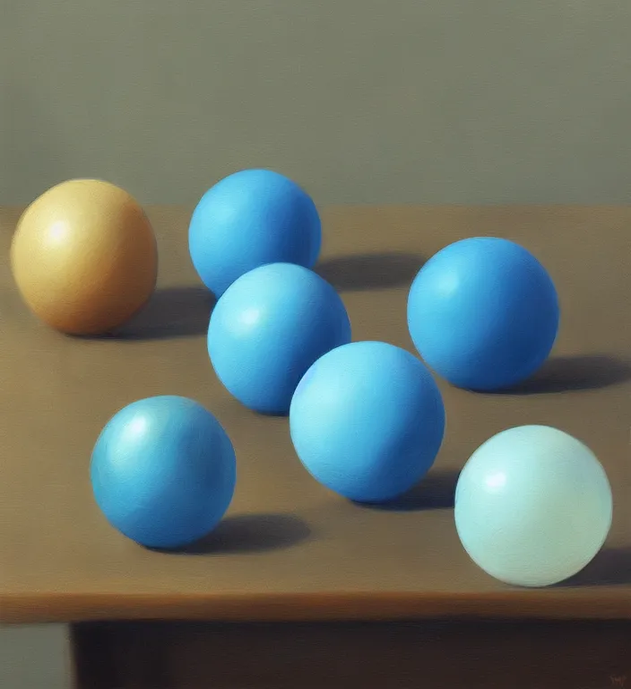 Prompt: a blue ball on a table, digital artwork by Wlop