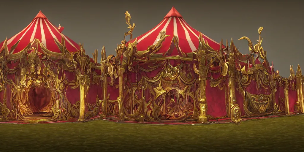 Prompt: a 3d sculpt of a baroque evil circus tent, world of warcraft, league of legends