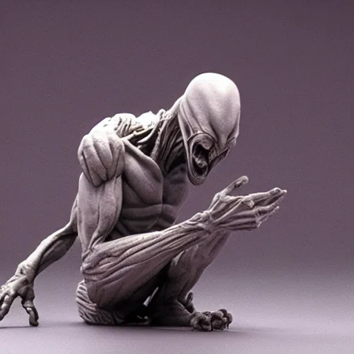 Prompt: sculpting scene from the movie ghost but with an alien instead.