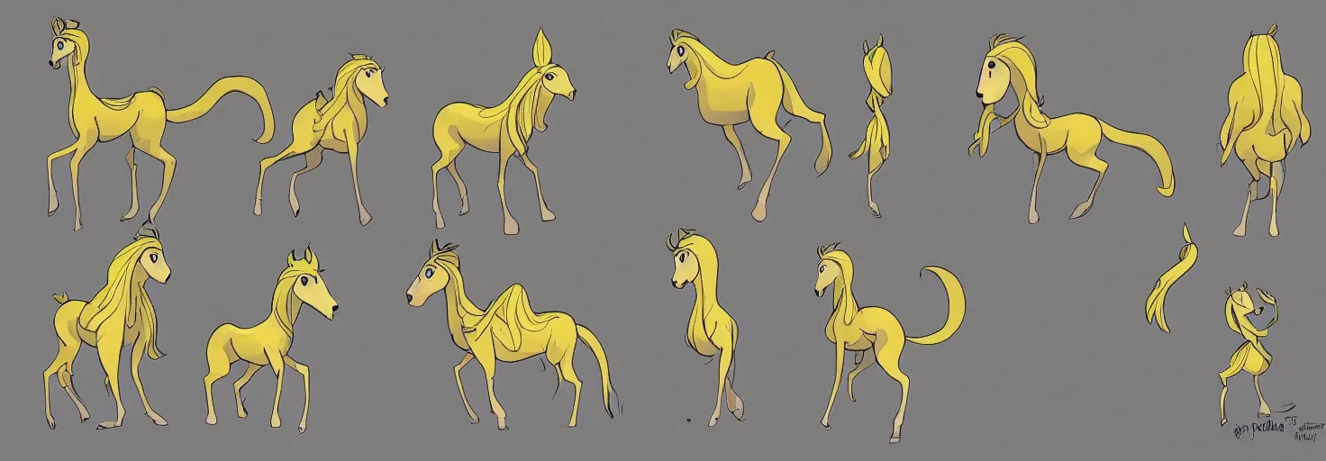 Prompt: banana horse character design sheet