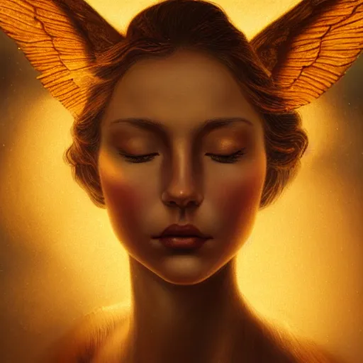 Image similar to majestic gracious regal female winged angel portrait, front face centred, atmospheric lighting, painted, intricate, volumetric lighting, beautiful, rich deep colours masterpiece, golden hour, golden ratio, sharp focus, ultra detailed, by leesha hannigan, ross tran, thierry doizon, kai carpenter, ignacio fernandez rios