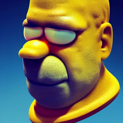 Prompt: homer simpson, realistic face, highly detailed eyes, highly detailed face, digital art, 8 k, hd, octane render, unreal engine, 3 d shading, subsurface scattering, limited concentration, iteration 1 0 0 0