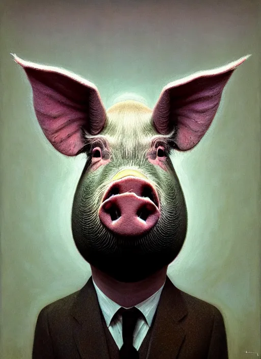 Prompt: hyper detailed 3d render like an Oil painting - Portrait of a Pig in a tuxedo by Jacek Yerka, Mariusz Lewandowski, Houdini algorithmic generative render, Abstract brush strokes, Masterpiece, Edward Hopper and James Gilleard, Zdzislaw Beksinski, Mark Ryden, Wolfgang Lettl, hints of Yayoi Kasuma, octane render, 8k