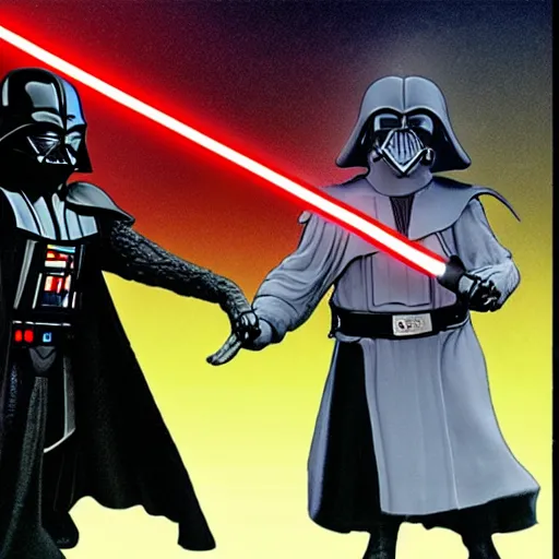 Image similar to gandalf fighting darth vader,