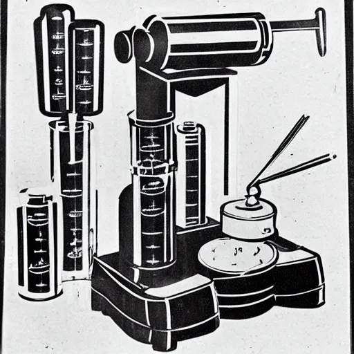 Image similar to artdeco retro image of retro chemistry school equipment