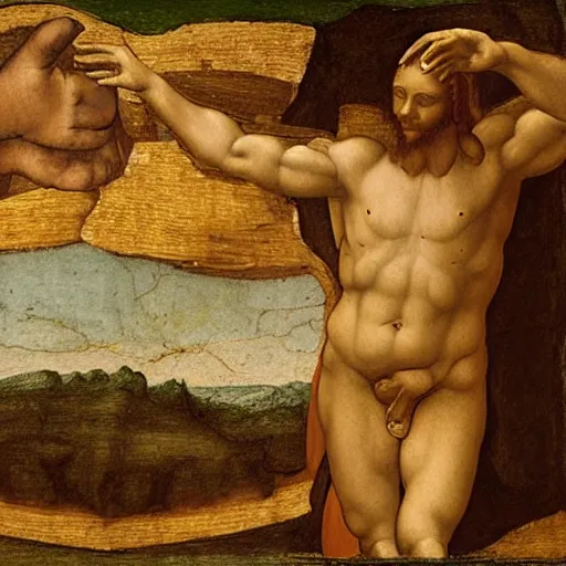 Image similar to the creation of adam by leonardo davinci