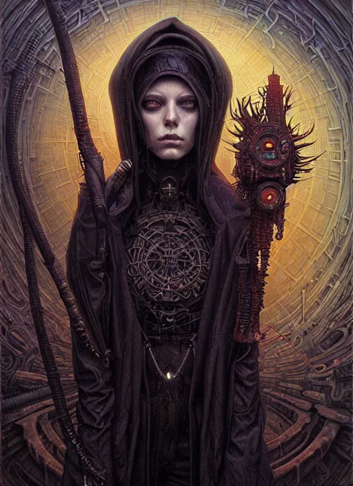 Image similar to portrait of dark mage, hyper detailed masterpiece, dystopian background, jean giraud, digital art painting, darkwave goth aesthetic, lovecraftian, artgerm, donato giancola and tom bagshaw