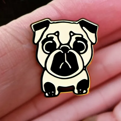 Prompt: cute pug enamel pin design