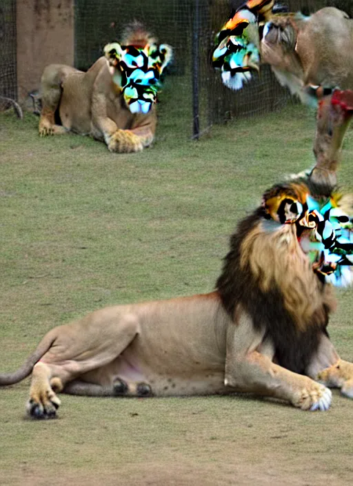 Prompt: lions in the zoo