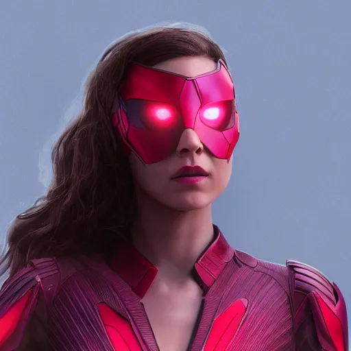 Prompt: movie still of scarlet witch creating a barrier around herself, photorealistic art style, futurism aesthetic, artstation, cgsociety contest winner