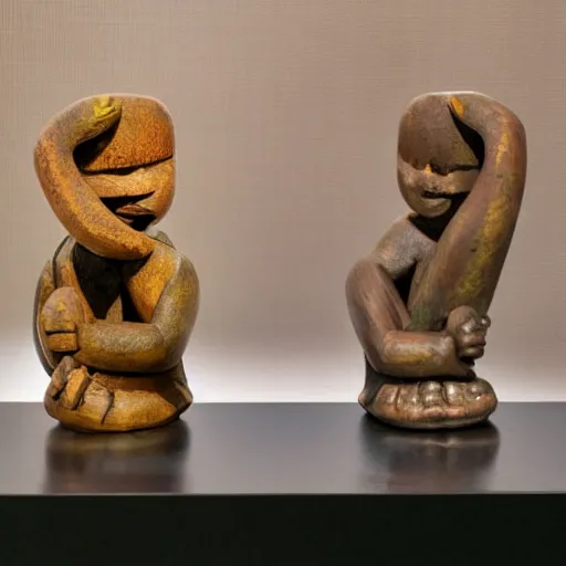 Prompt: omanko sculpture toy on display