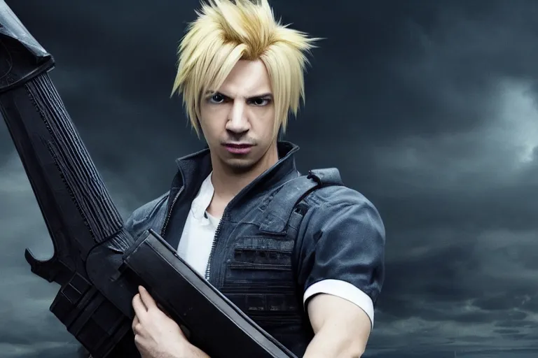 Image similar to live action film still of nathan fielder playing cloud strife in the new sci - fi movie