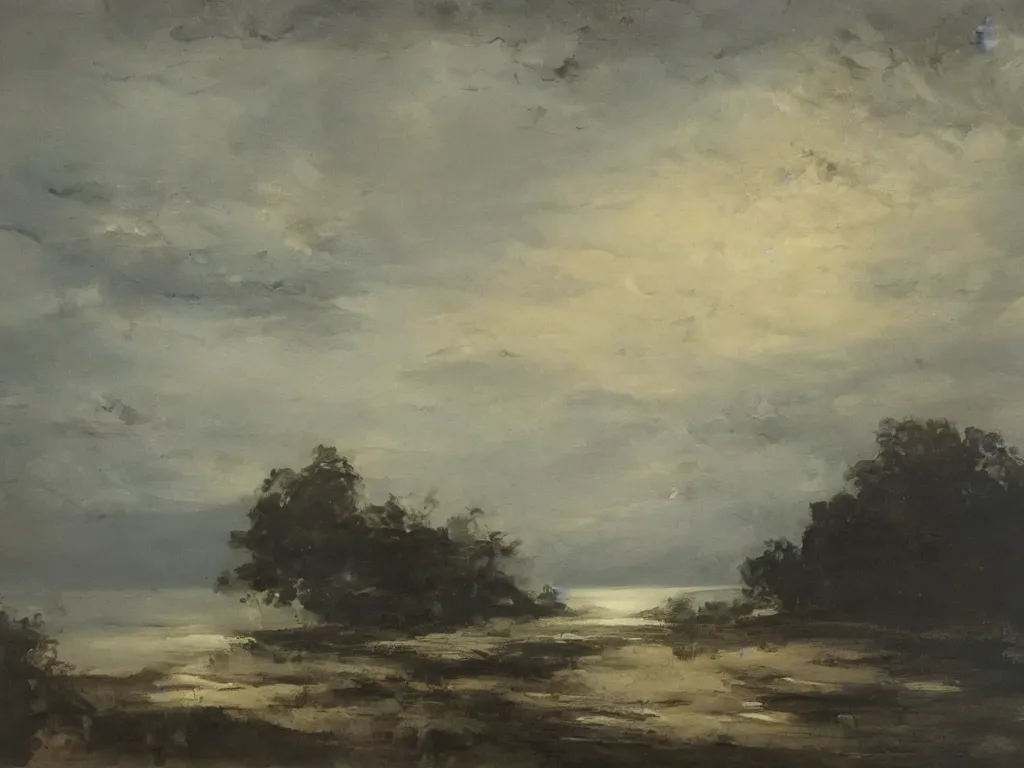 Image similar to morning landscape, painting by peter balke, oil on canvas