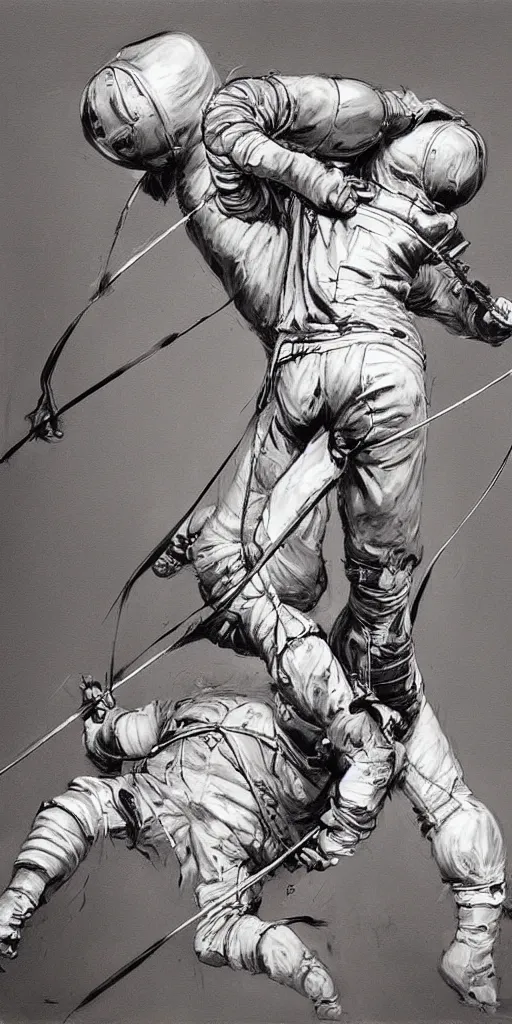 Image similar to oil painting scene from Fencing art by kim jung gi