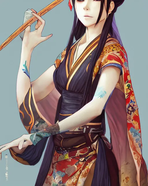 Image similar to A full-body anime portrait of Ssunbiki as a beautiful woman wearing a kimono from Skyrim, by Stanley Artgerm Lau, WLOP, Rossdraws, James Jean, Andrei Riabovitchevy, Marc Simonetti, and Sakimichan, trending on artstation