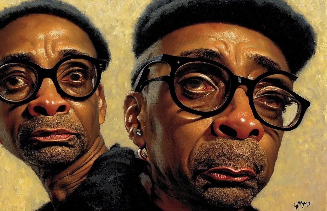 Image similar to portrait of spike lee!!!!!!!!!!!!!!!!!!!!!!!!!!!, detailed face, detailed painting, epic lighting, by ilya repin, phil hale and kent williams