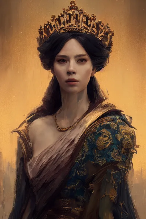 Prompt: a fancy portrait of a young queen by Greg Rutkowski, Sung Choi, Mitchell Mohrhauser, Maciej Kuciara, Johnson Ting, Maxim Verehin, Peter Konig, final fantasy , mythical, 8k photorealistic, cinematic lighting, HD, high details, atmospheric,