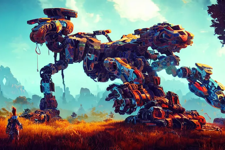 Image similar to scrapper machine mecanical creature robot of horizon forbidden west horizon zero dawn bioluminiscence global illumination ray tracing hdr fanart arstation by ian pesty and alena aenami artworks in 4 k