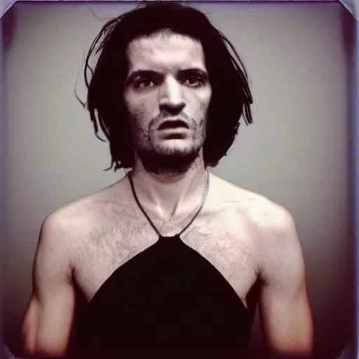 Image similar to albanian stand up comedian, 9 0 s polaroid, colored, by jamel shabbaz, robert mapplethorpe, davide sorrenti