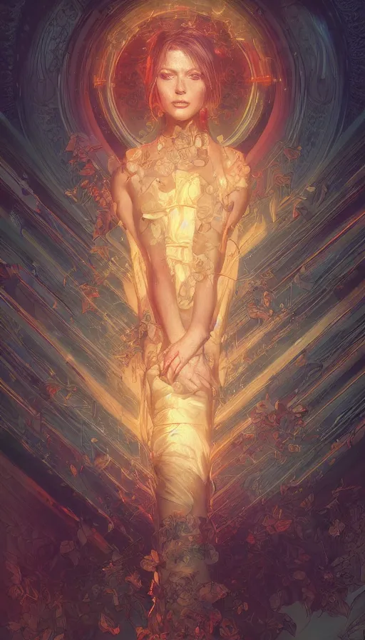 Image similar to hug, neon, fibonacci, sweat drops, insane, intricate, highly detailed, digital painting, artstation, concept art, smooth, sharp focus, illustration, Unreal Engine 5, 8K, art by artgerm and greg rutkowski and alphonse mucha