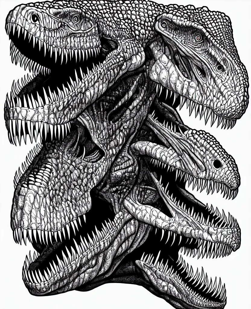 Image similar to tyrannosaurus rex, symmetrical, accurate, simple clean lines, black and white, coloring book, comic book, line art, by martina matteucci, pavel shvedov, peter lundqvist, diane ramic, christina kritkou, artstation