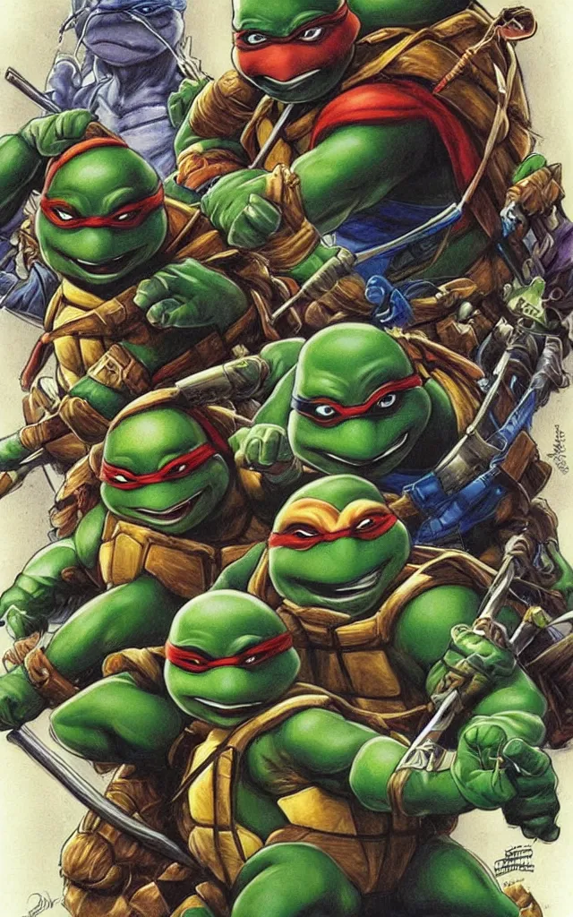 Prompt: teenage mutant ninja turtle design by drew struzan