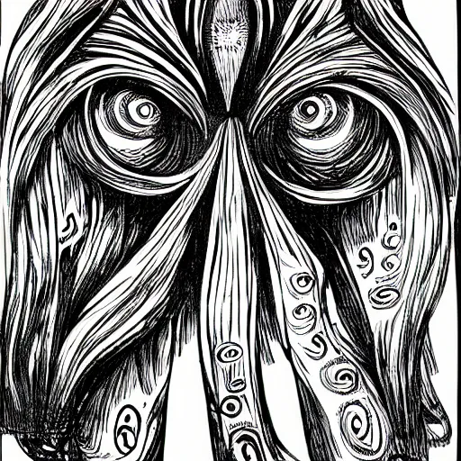 Image similar to lovecraftian many eyed angel, drawn in junji ito manga style