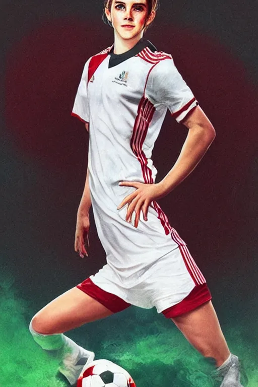 Image similar to a portrait of emma watson as a lokomotiv football player, hyper realistic, highly detailed