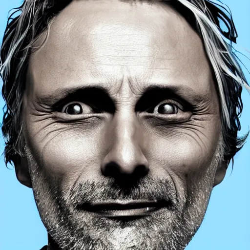 Prompt: Mads Mikkelsen as Rick Sanchez, Animation, flat, close up