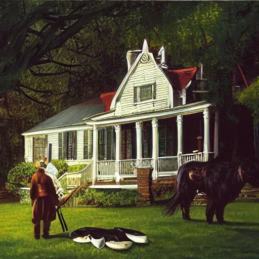 Prompt: thomas kincaid painting of black fillet from the movie the witch