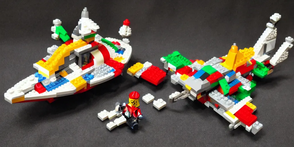 Prompt: spaceship made of lego bricks