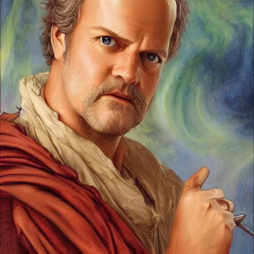 Image similar to amazing artgerm portrait of kelsey grammar as a preraphaelite painting, collaboration with j. scott campbell and artgerm with edward burn jones