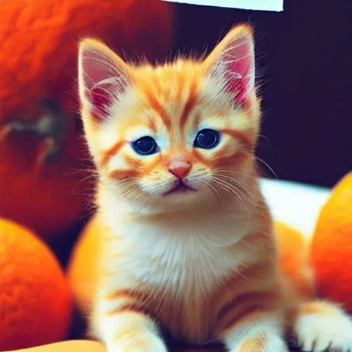 Image similar to cute fluffy orange tabby kitten with a sign that says