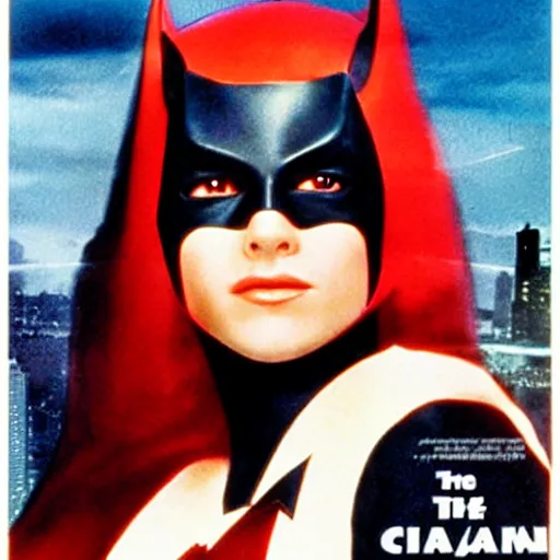 Image similar to film poster of young jennifer anniston as batwoman