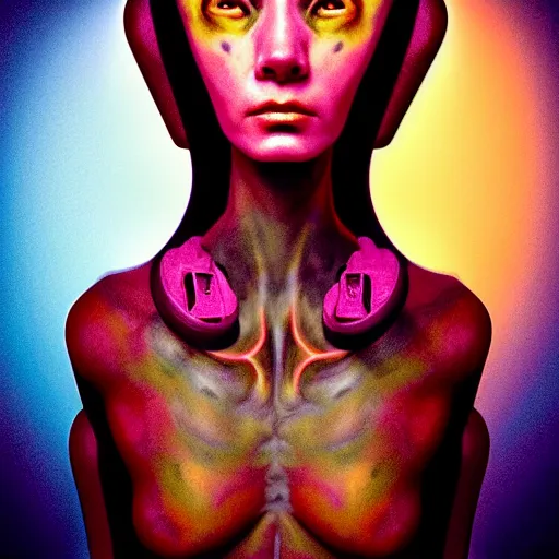 Image similar to Colour aesthetic Caravaggio style full body Photography of Highly detailed beautiful alienWoman with 1000 year old detailed face wearing highly detailed retrofuturistic sci-fi Neural interface designed by Hiromasa Ogura . In style of Josan Gonzalez and Mike Winkelmann and andgreg rutkowski and alphonse muchaand and Caspar David Friedrich and Stephen Hickman and James Gurney and Hiromasa Ogura. Rendered in Blender and Octane Render volumetric natural light