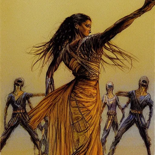 Prompt: a mummy dances, graphic novel style by alan lee and john howe