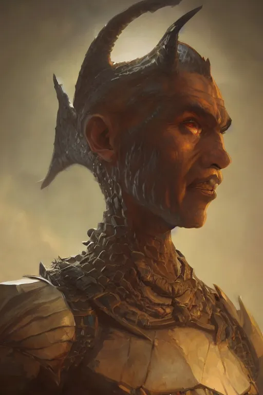 Image similar to dungeons and dragons draconian character closeup portrait, dramatic light, dungeon background, 2 0 0 mm focal length, painted by stanley lau, painted by greg rutkowski, painted by stanley artgerm, brom, digital art, trending on artstation