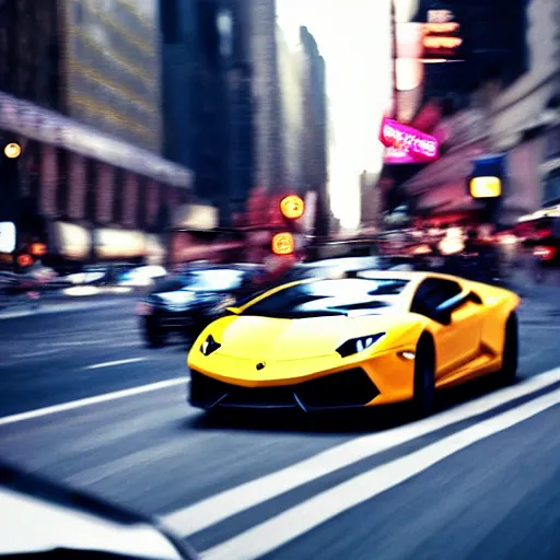 Prompt: a mushroom in a lamborghini speeding through nyc, cinematic, motion blur