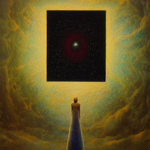 Image similar to the soul of universe by zdzisław beksinski, oil on canvas