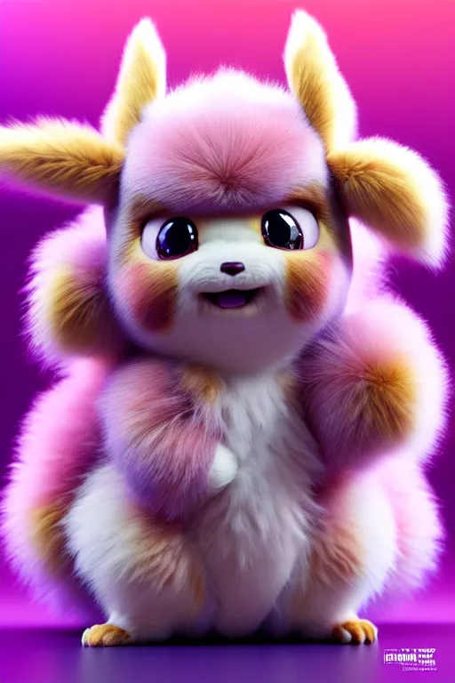 Image similar to high quality 3 d render hyperrealist very cute multicolor stripped fluffy! phoenix chimera hybrid highly detailed, vray smooth, in the style of detective pikachu, hannah yata charlie immer, dramatic pink light, low angle, uhd 8 k, sharp focus