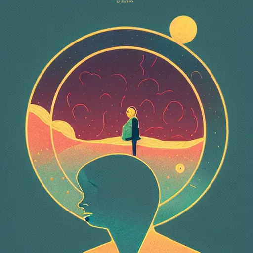 Prompt: minimalist sticker art for a wandering mind, retro psychology, victo ngai, kilian eng, lois van baarle