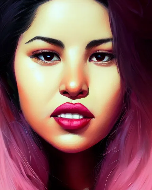 Image similar to highly detailed vfx portrait of selena quintanilla perez by stephen bliss, chalk, unrealengine, greg rutkowski, loish, rhads, beeple, chalk, makoto shinkai and lois van baarle, ilya kuvshinov, rossdraws, tom bagshaw, basil gogos