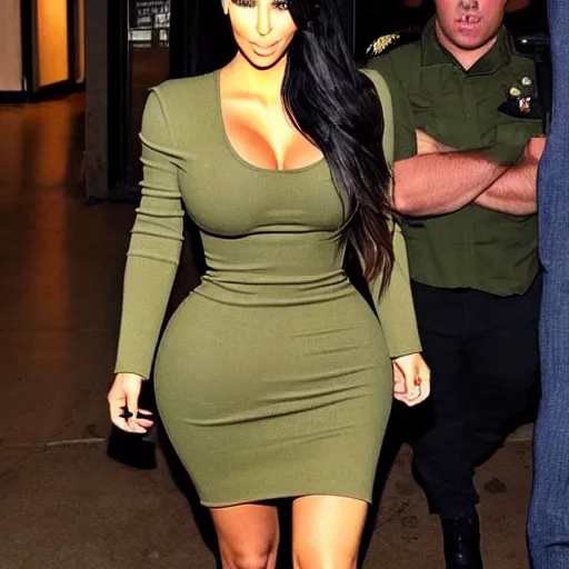 Prompt: full shot of kim kardashian dressed in military, backround: Irish flag, ambient lighting, full body shot, full-shot, highly detailed, trending on Instagram,