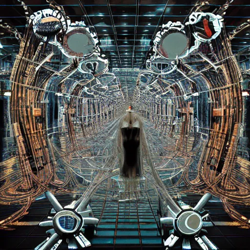 Image similar to humankind trapped in the neuromorphic metaverse blending minds with machines hyperdetailed surrealism