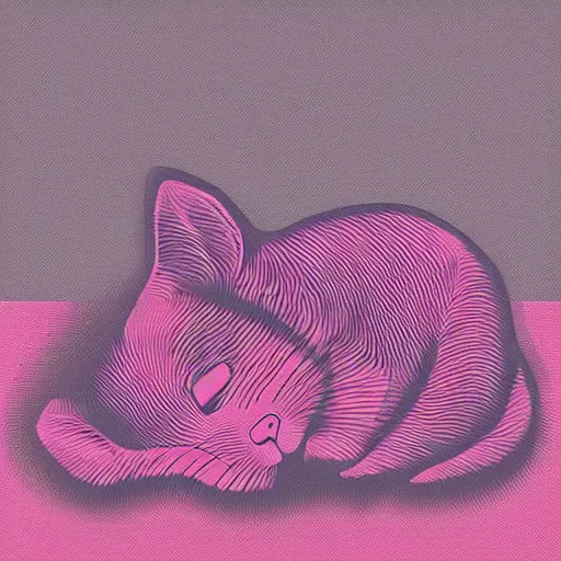 Prompt: a simple yet detailed portrait of a cute sleeping cat photoshop halftone highlights | chromatic risograph print