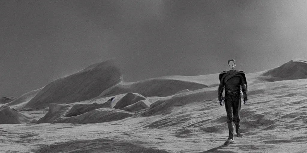 Prompt: Paul Rudd in the movie Dune, black and white matte painting, comic book